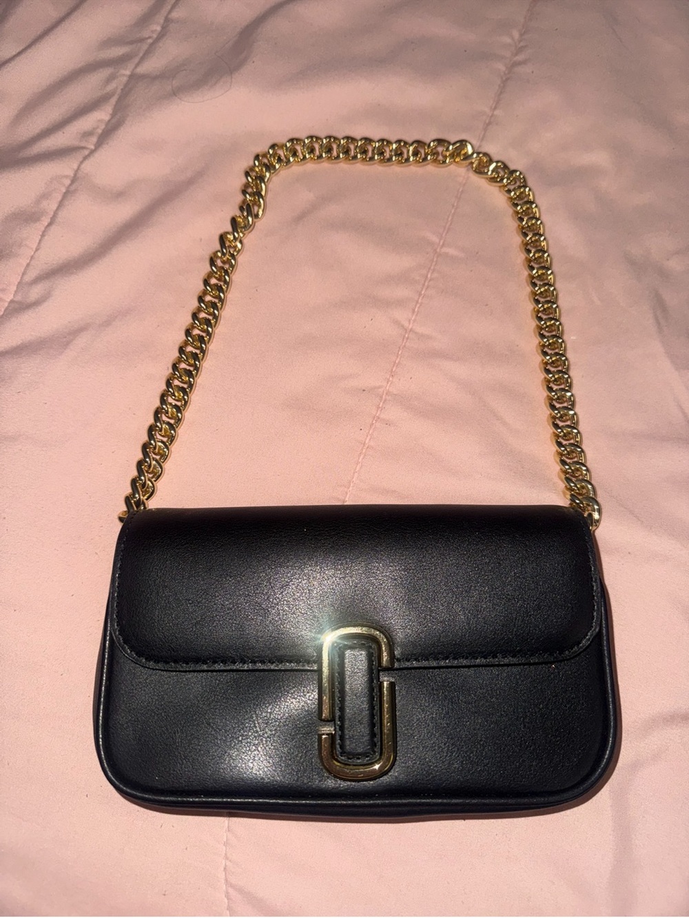 Marc Jacobs Black Leather Shoulder Bag with Gold Chain